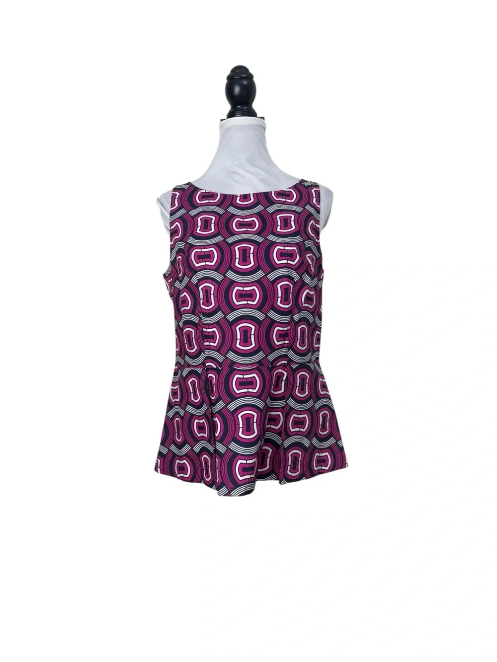 Club Monaco cotton pink & navy abstract print sleeveless contemporary top large - Picture 2 of 10